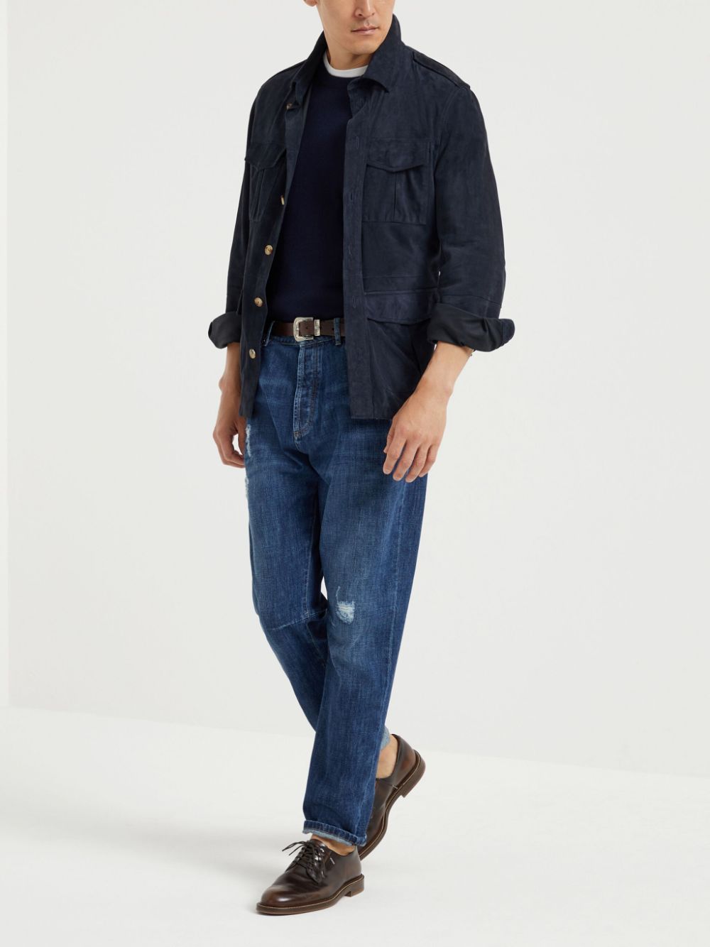 Brunello Cucinelli Leren shirtjack - Blauw