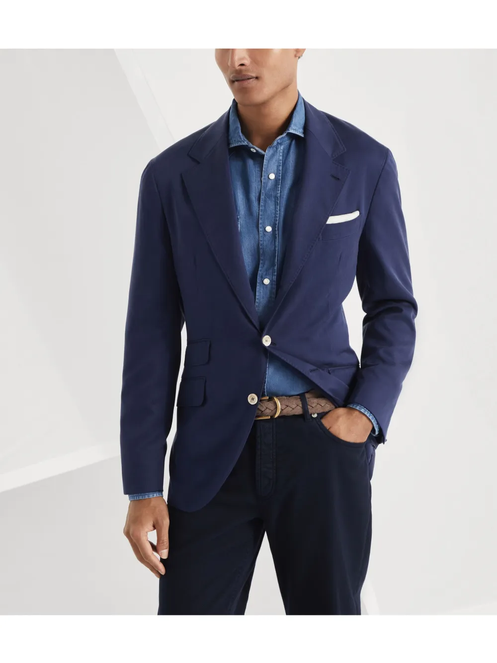 Brunello Cucinelli Blazer met enkele rij knopen Blauw