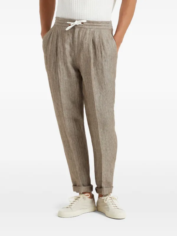 パンツ Brunello Cucinelli Brown Linen Blend Trousers With Elastic Brunello Cucinelli Brown Linen Blend Trousers With Elastic