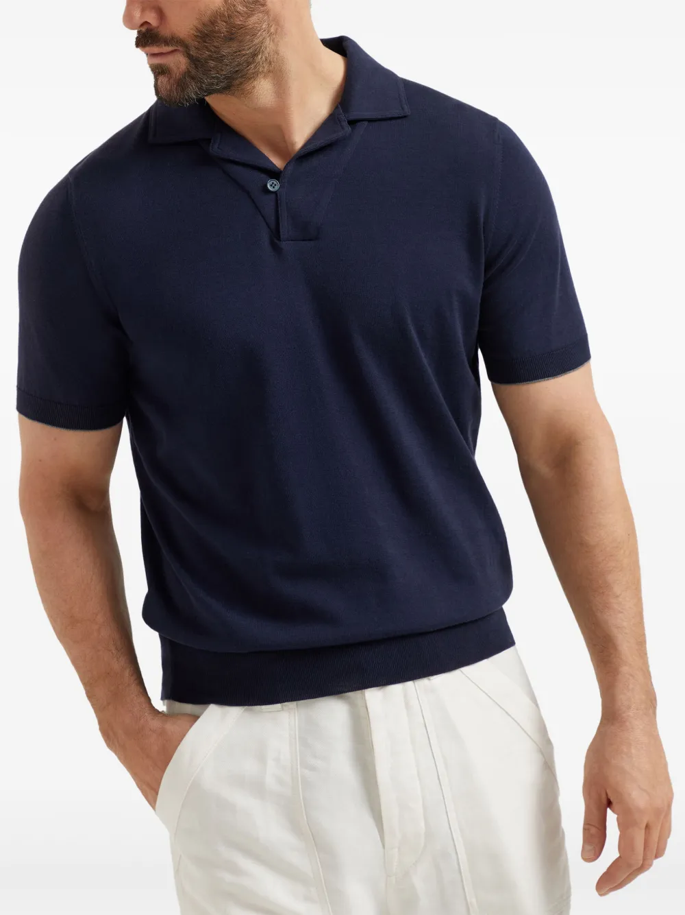 Brunello Cucinelli Gebreid poloshirt Blauw