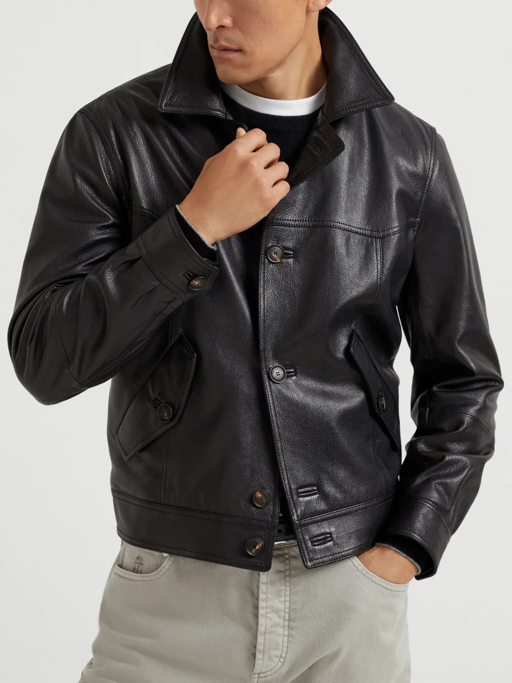 Brunello Cucinelli Leren jack Zwart
