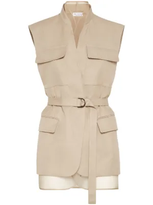 アウターその他 BRUNELLO CUCINELLI Woman Waistcoat Ivory MC0558902 C0W29 Brunello Cucinelli Beige Linen Vest Woman | IsuiT