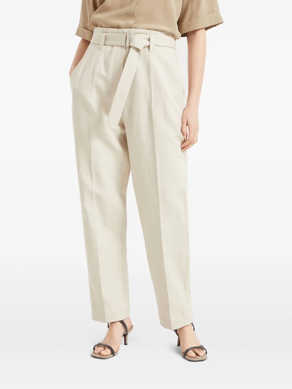 Shop Brunello Cucinelli Corset Cigarette Trousers In Neutrals