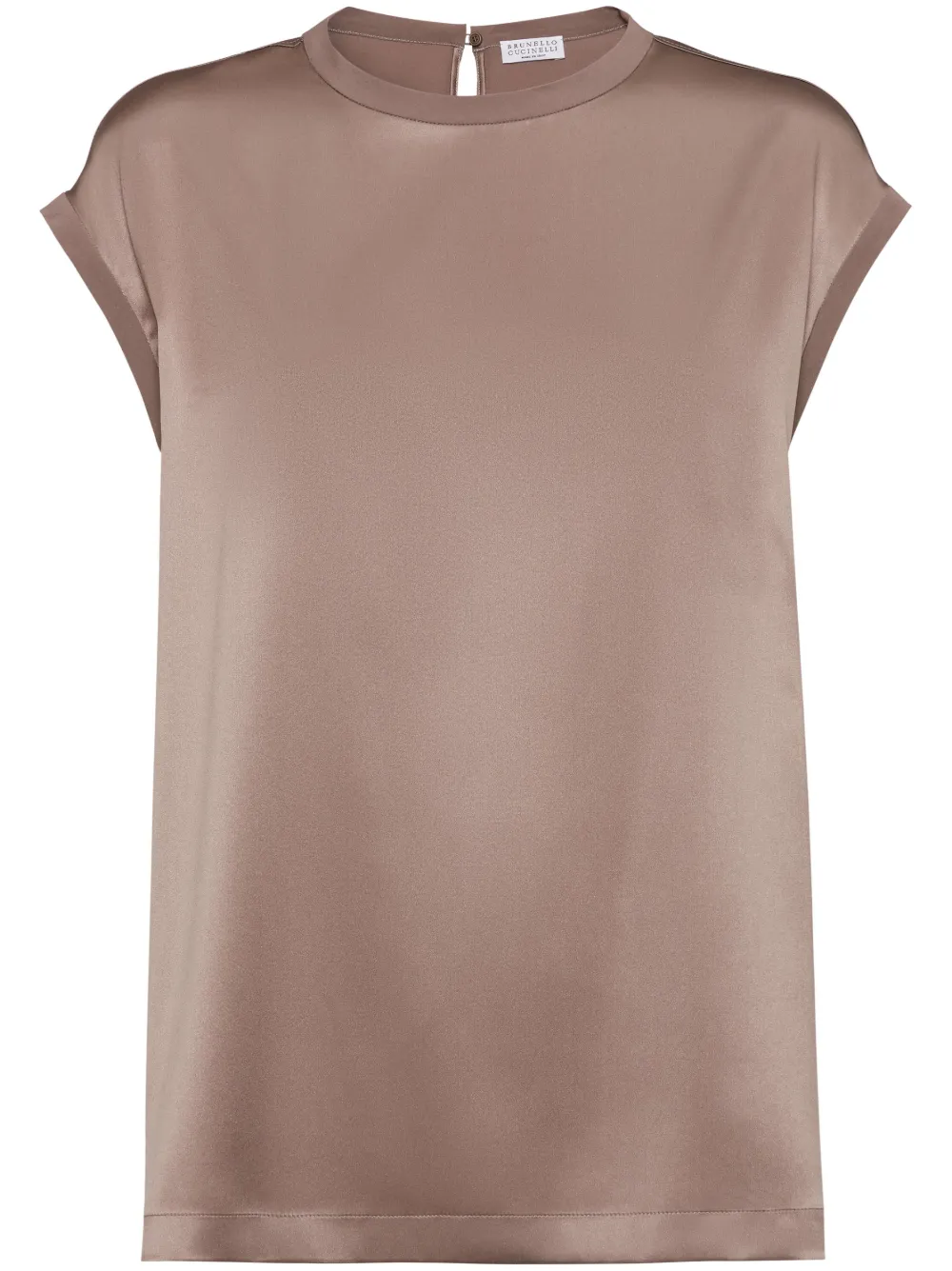 Brunello Cucinelli Monili-embellished satin T-shirt | Neutrals | Image 1