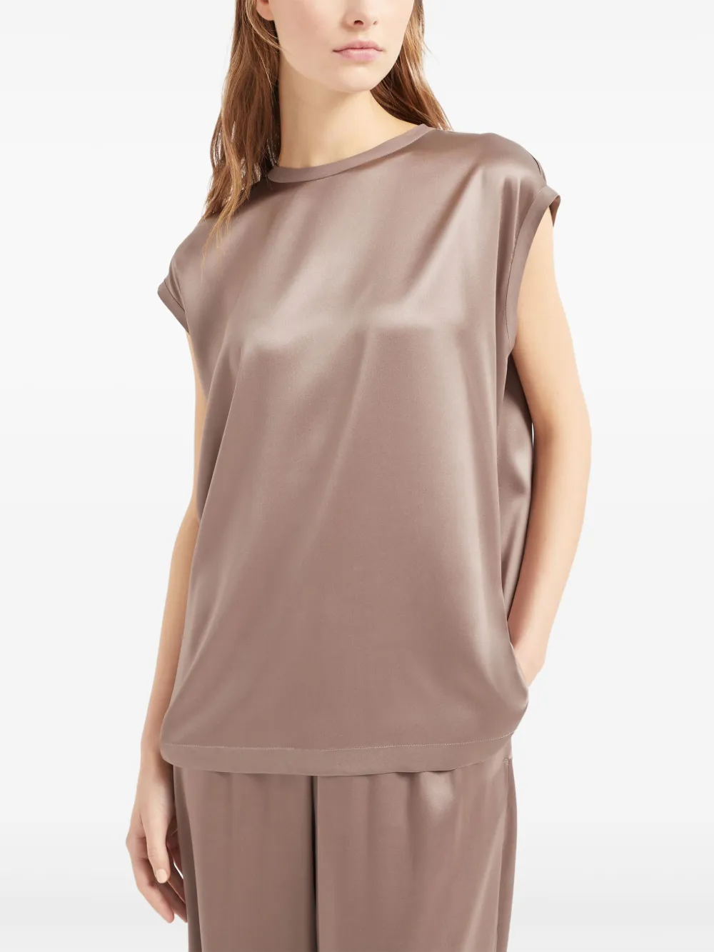 Brunello Cucinelli Satijnen Monili T-shirt Beige