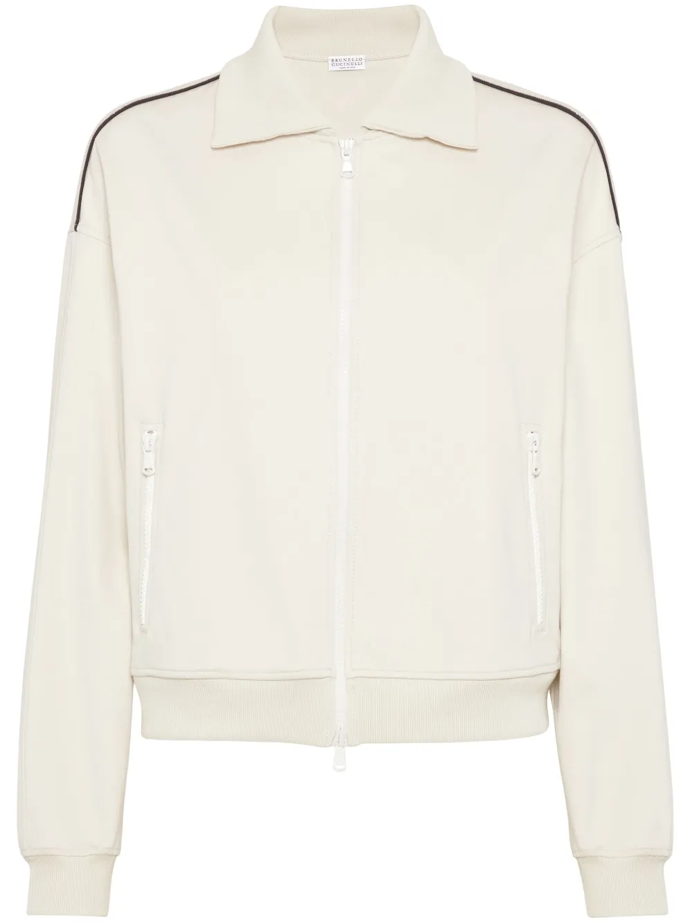 Brunello Cucinelli Monili-embellished Track Jacket In Neutral