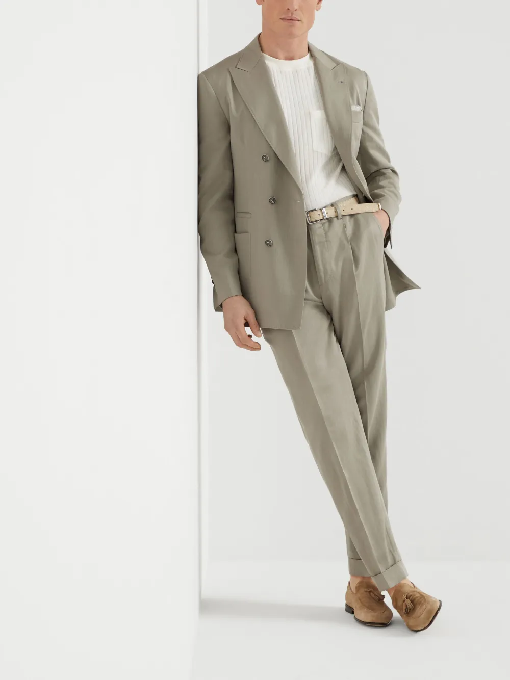Brunello Cucinelli Straight broek met geplooid detail Beige