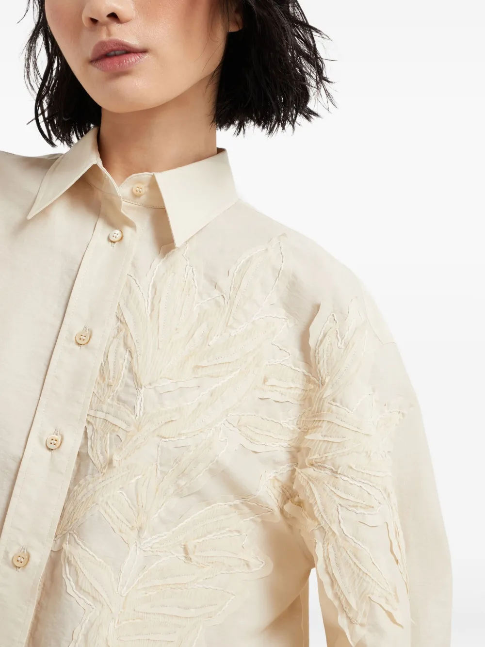 Brunello Cucinelli Blouse met Flora-applicatie Beige