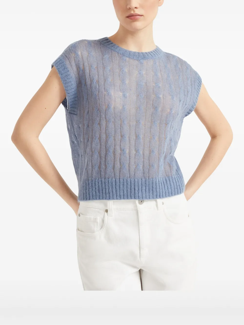 Brunello Cucinelli Kabelgebreide top Blauw