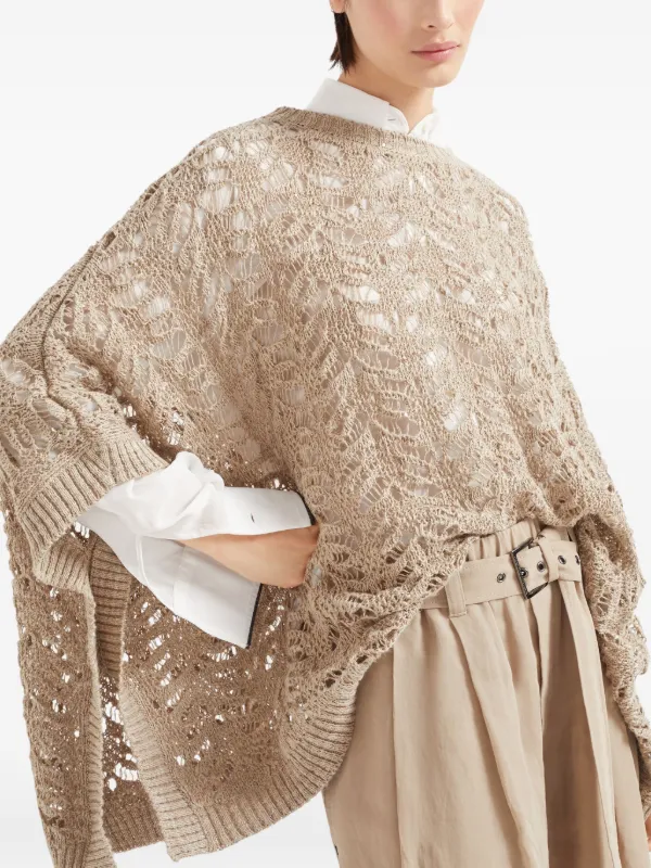 ポンチョ・ケープ BRUNELLO CUCINELLI 'Foliage Lace' poncho Beige Foliage Lace poncho for Woman in Beige | Brunello Cucinelli
