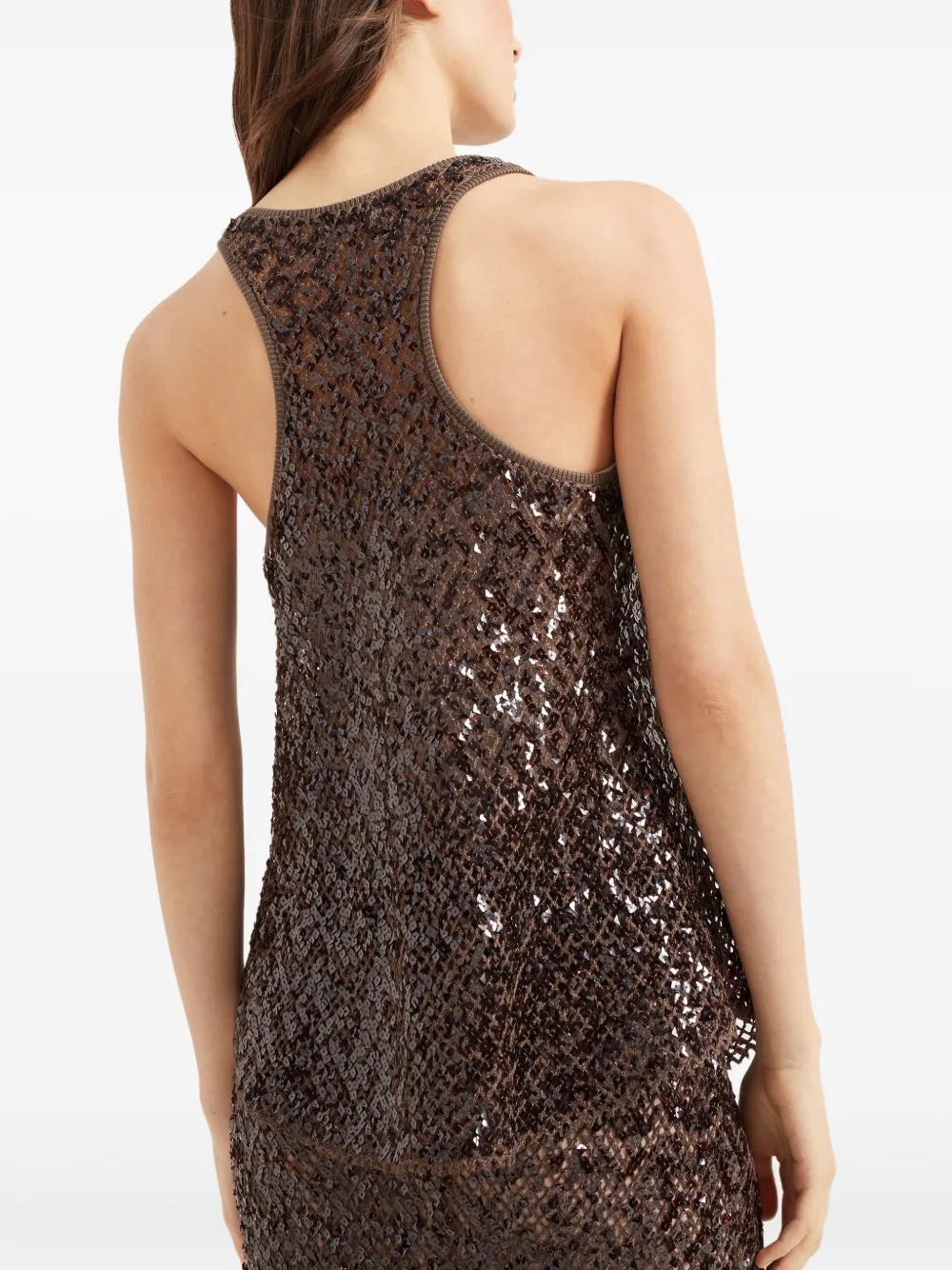 Brunello Cucinelli Mesh top verfraaid met pailletten Bruin