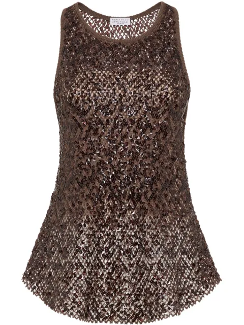 Brunello Cucinelli sequin-embellished mesh top