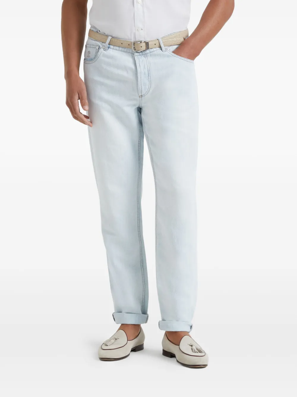 Brunello Cucinelli Jeans met logopatch Blauw