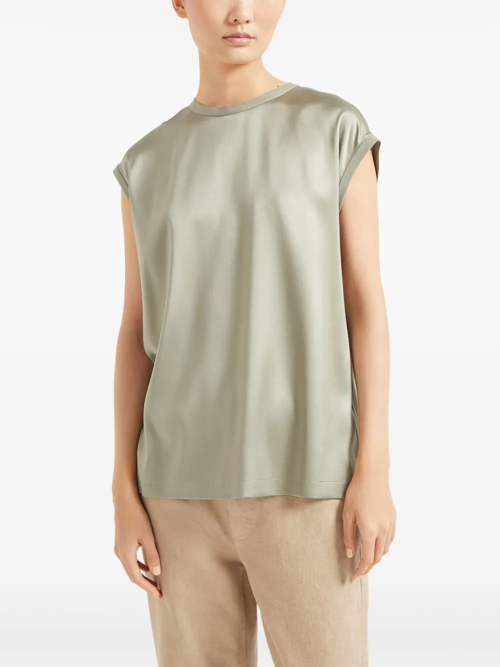 Brunello Cucinelli Satijnen Monili T-shirt Groen