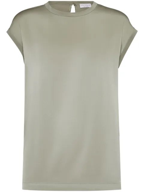 Brunello Cucinelli Monili-embellished satin T-shirt