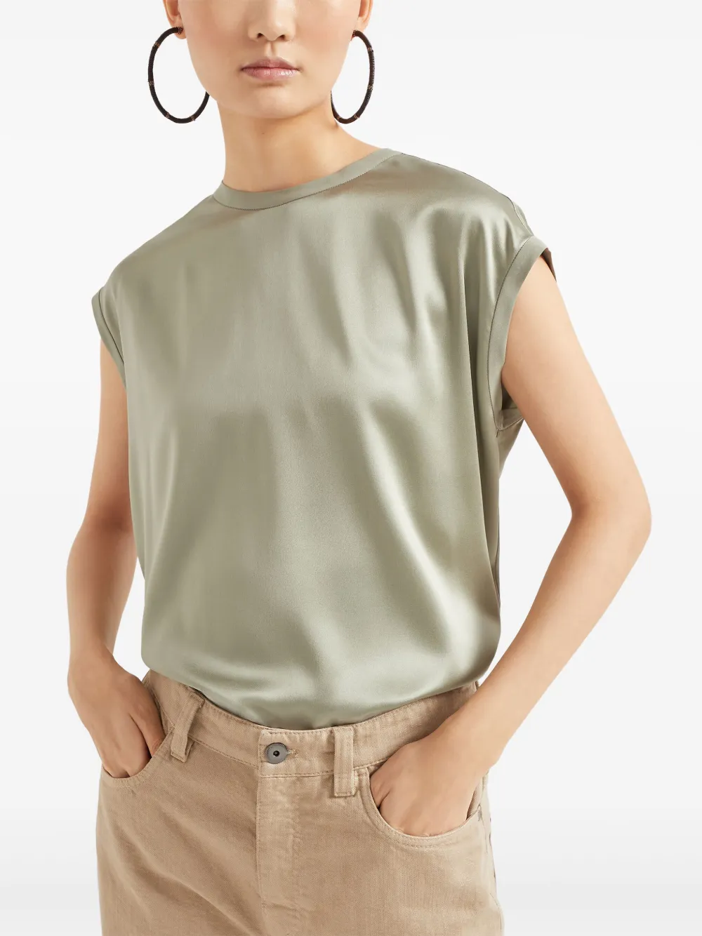 Brunello Cucinelli Satijnen Monili T-shirt Groen