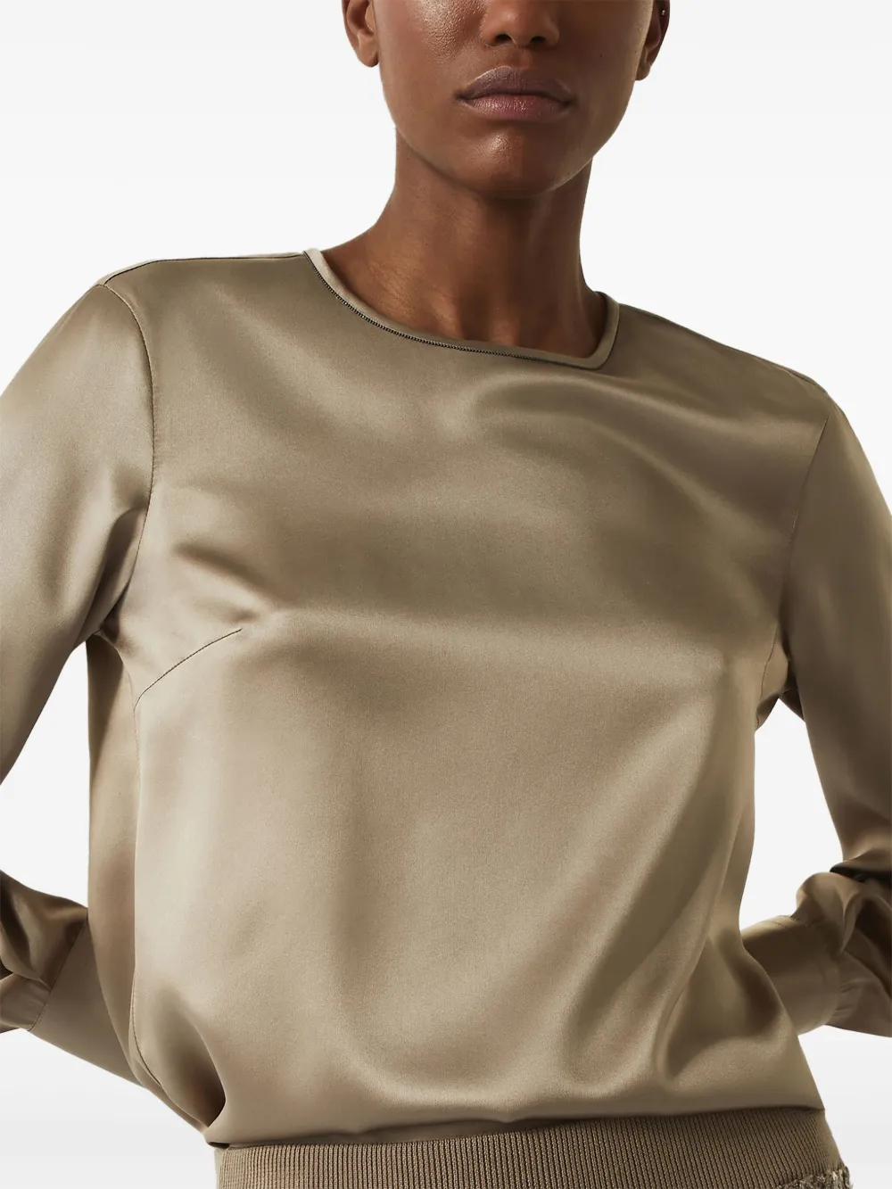 Brunello Cucinelli Satijnen T-shirt met lange mouwen Groen
