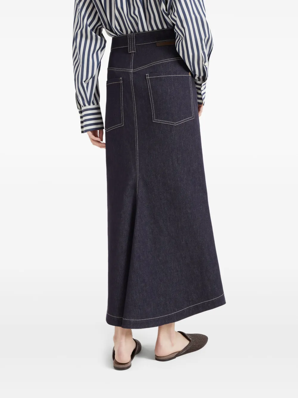 Brunello Cucinelli Denim Skirt With Belts And Pockets In Blue
