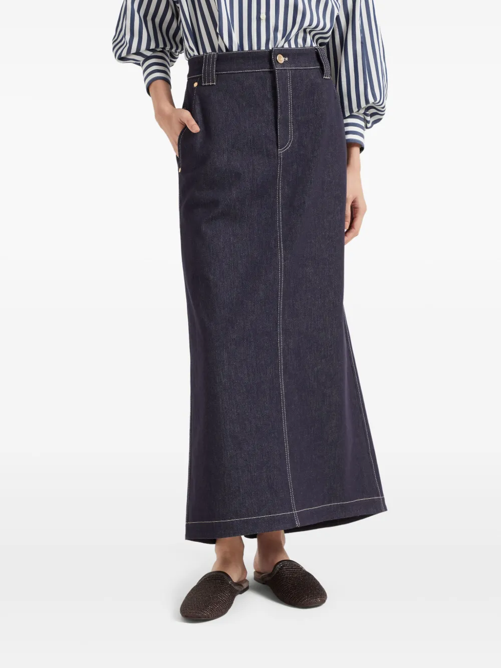 Brunello Cucinelli Denim Skirt With Belts And Pockets In Blue