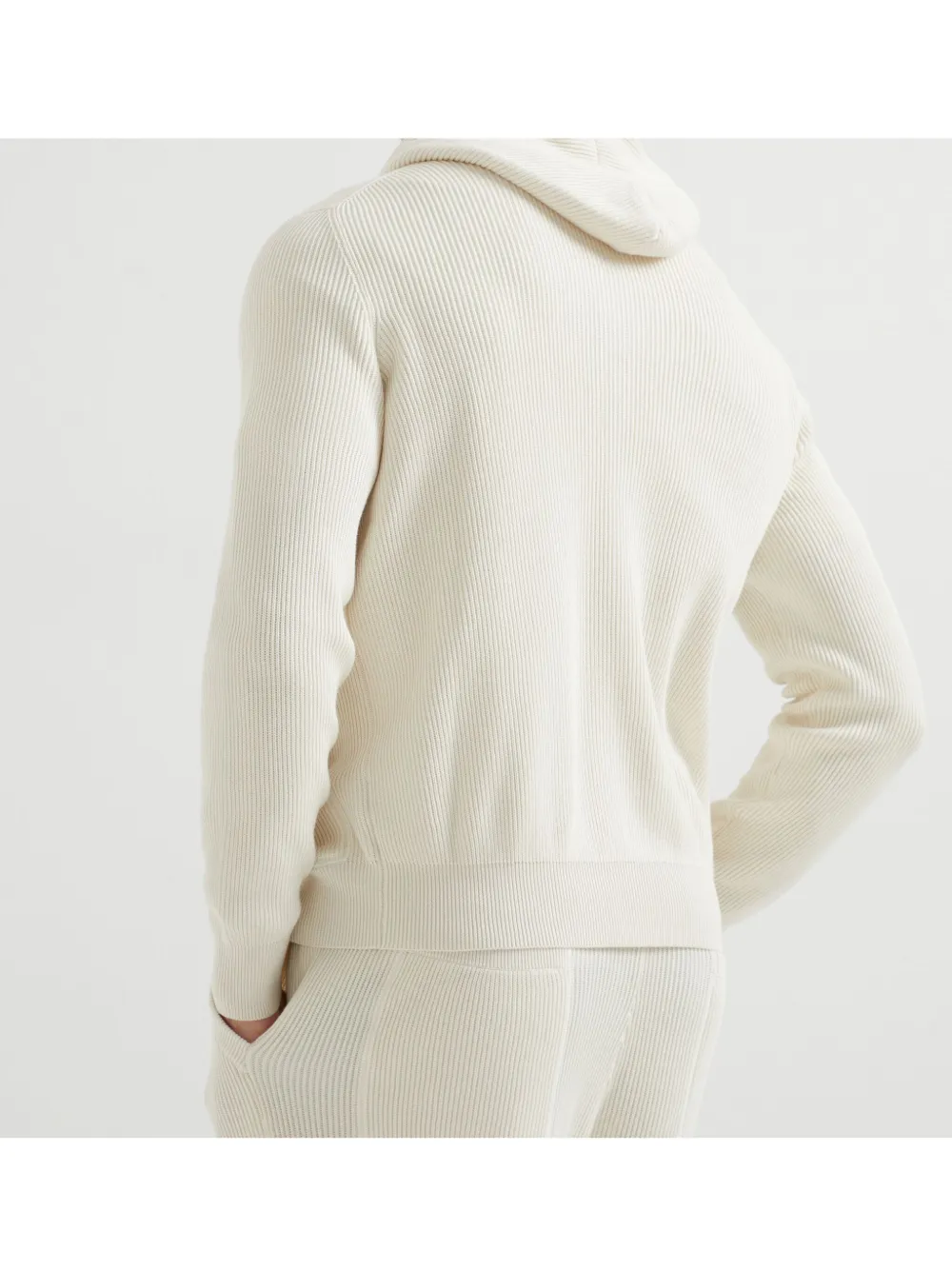 Brunello Cucinelli Ribgebreide hoodie Beige