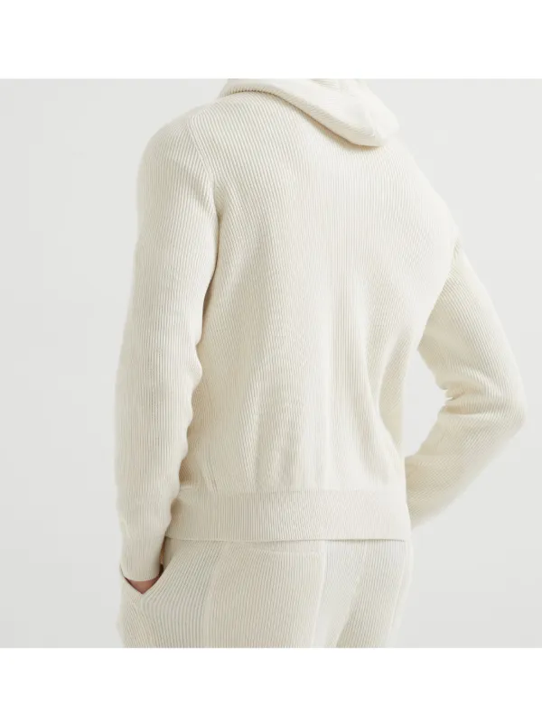 Brunello Cucinelli ribbed-knit Hoodie | Neutrals | FARFETCH