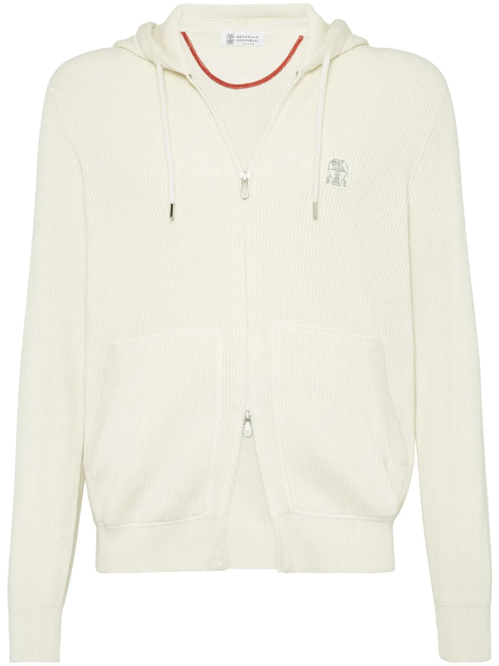 Brunello Cucinelli Ribgebreide hoodie Beige