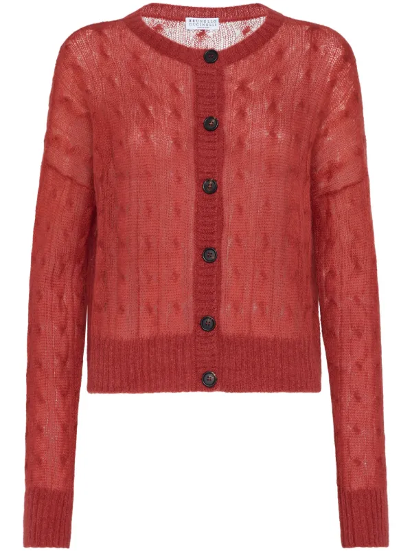 Brunello Cucinelli ケーブルニット カーディガン | レッド Brunello Cucinelli ケーブルニット カーディガン | レッド