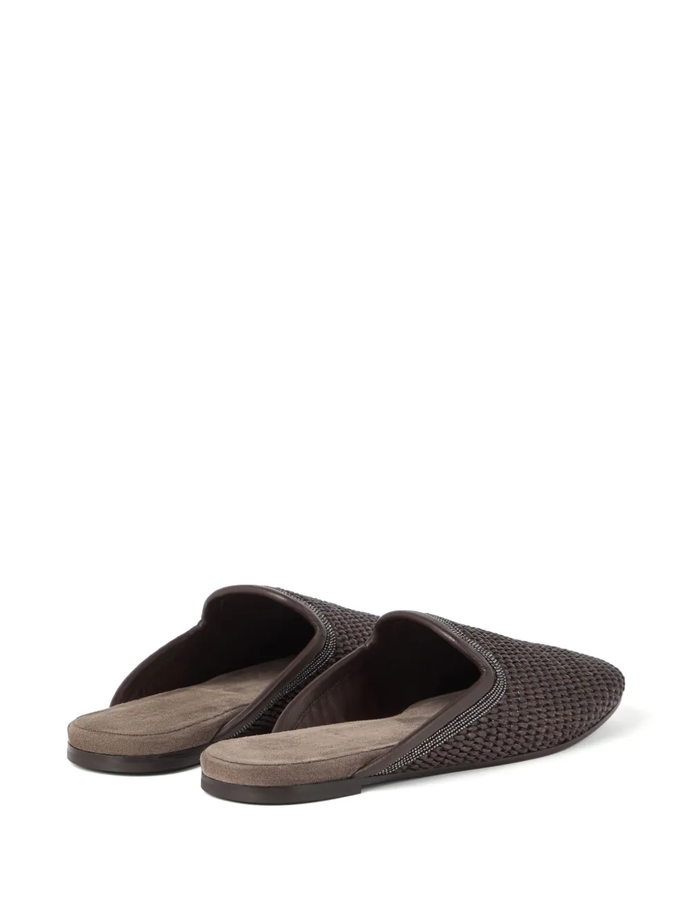 Brunello Cucinelli Verfraaide Monili raffia slippers Bruin