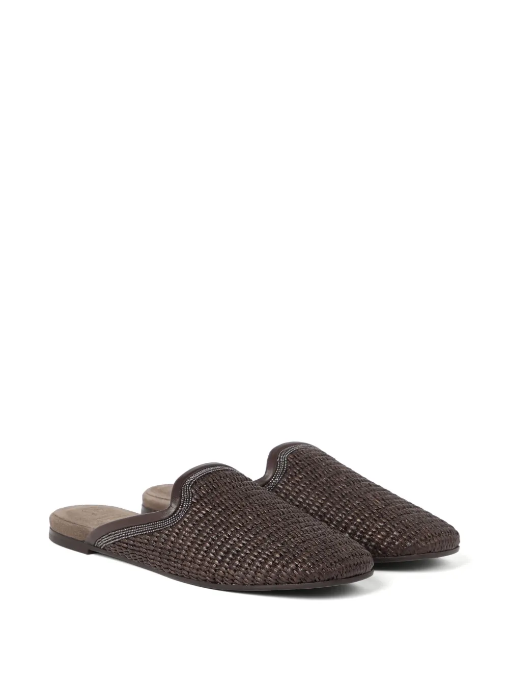 Brunello Cucinelli Verfraaide Monili raffia slippers - Bruin