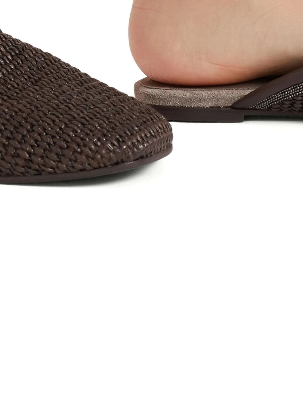 Brunello Cucinelli Verfraaide Monili raffia slippers Bruin