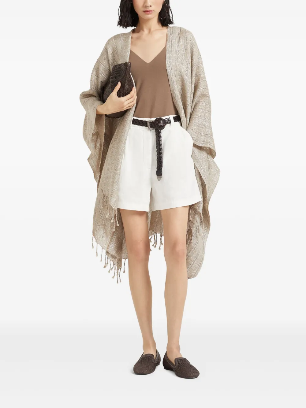 Shop Brunello Cucinelli Cotton-linen Shorts In White