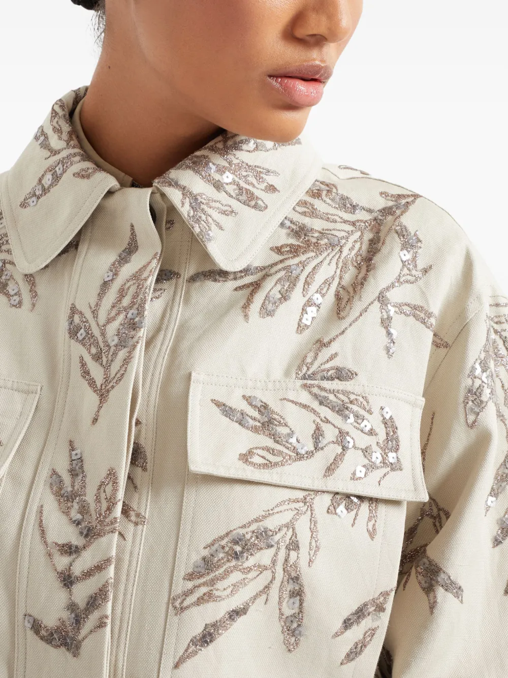 Brunello Cucinelli Flora jack met borduurwerk Beige