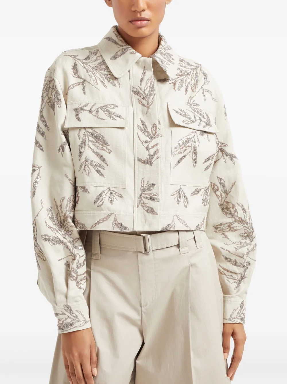 Brunello Cucinelli Flora jack met borduurwerk Beige
