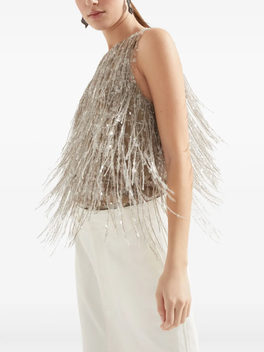 Waterfall-Embroidery Silk Top