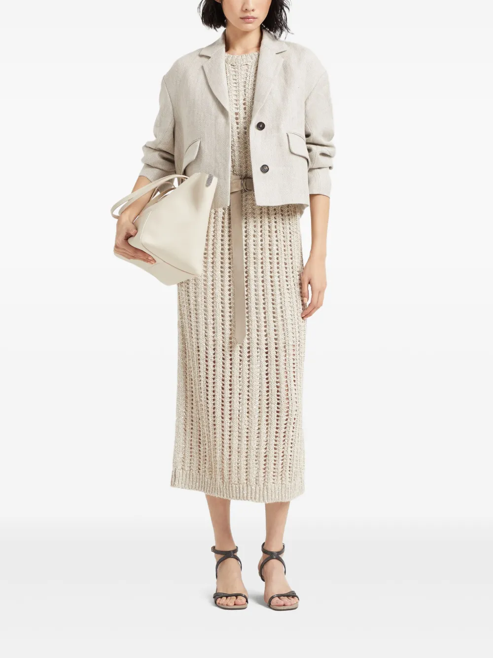 Brunello Cucinelli Gebreide midi-jurk - Beige