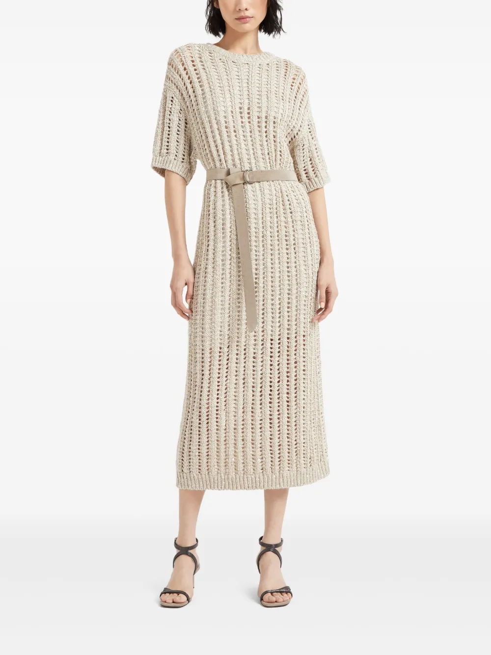 Brunello Cucinelli Gebreide midi-jurk Beige