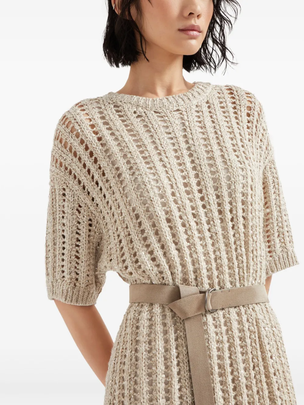 Brunello Cucinelli Gebreide midi-jurk Beige