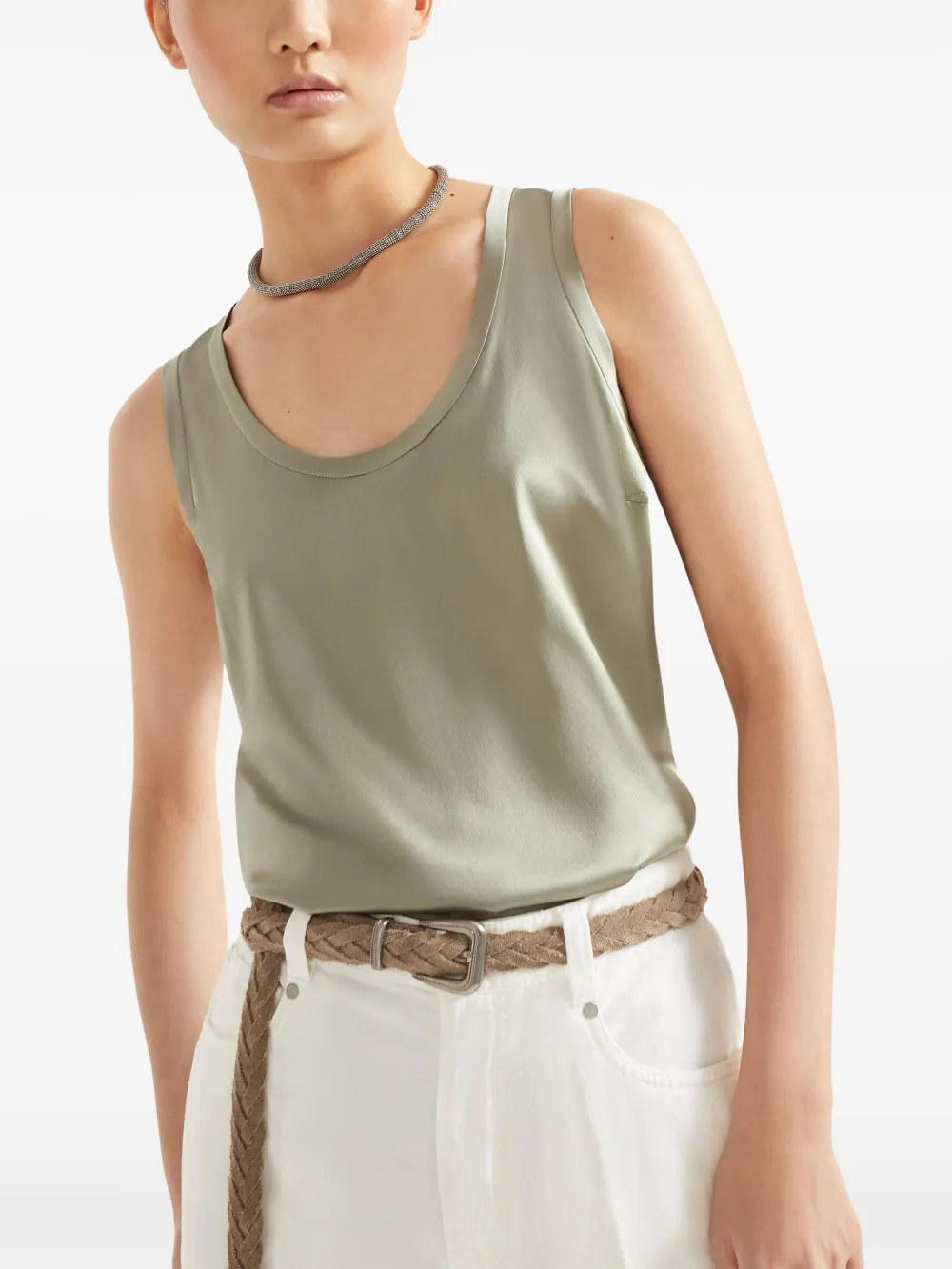 Brunello Cucinelli Omkeerbare satijnen tanktop Groen