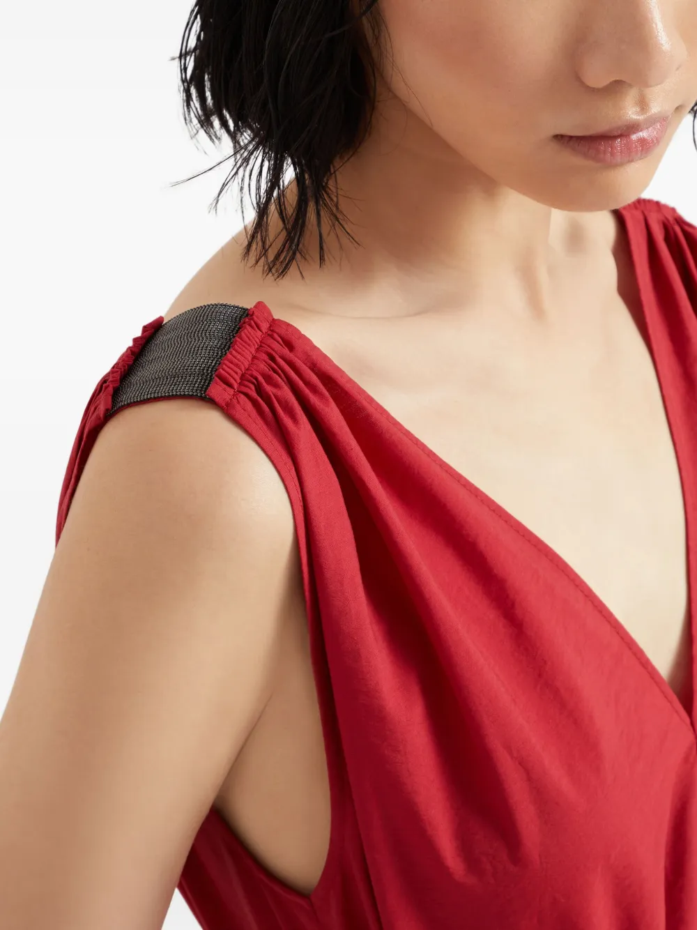 Brunello Cucinelli Popeline midi-jurk Rood