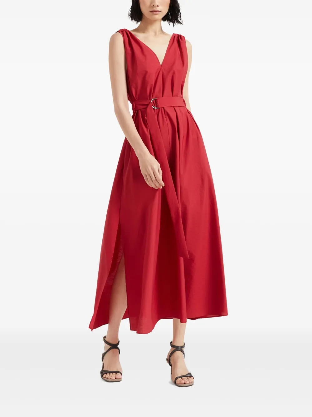Brunello Cucinelli Popeline midi-jurk Rood