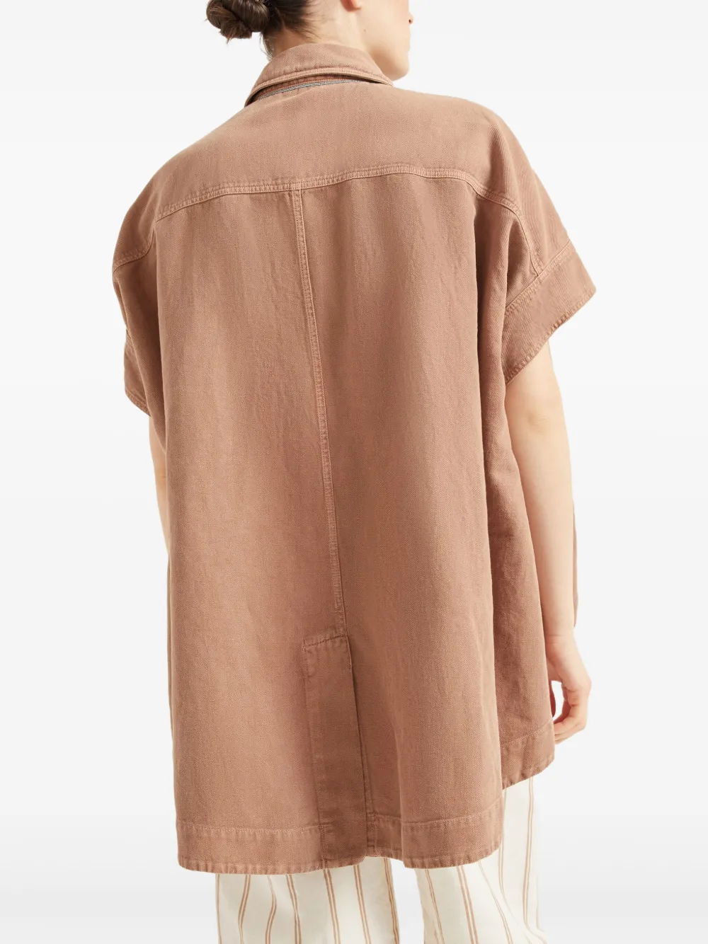 Brunello Cucinelli Oversize Shirt In Beige Denim With Pockets In Brown