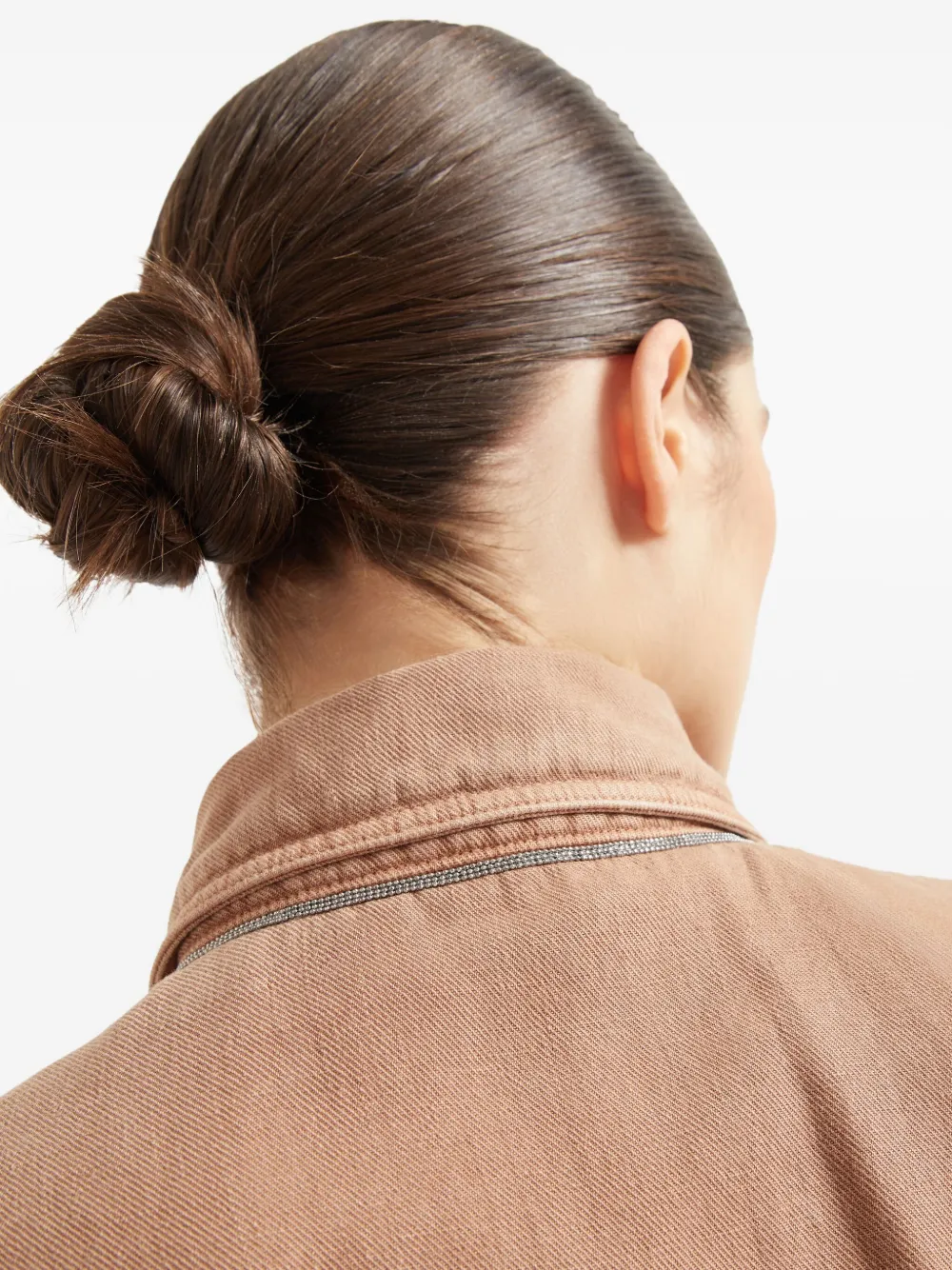 Brunello Cucinelli Oversize Shirt In Beige Denim With Pockets In Brown