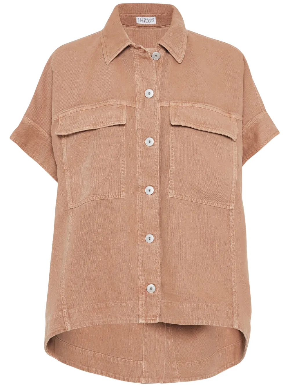 Brunello Cucinelli Oversize Shirt In Beige Denim With Pockets In Brown