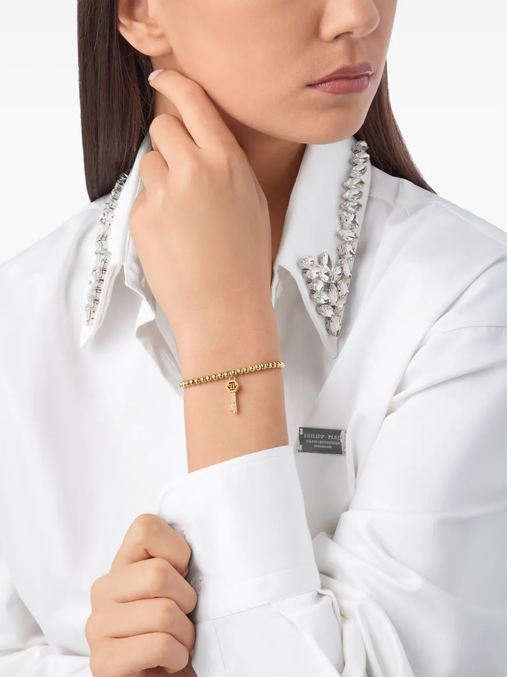 Philipp Plein gold crystals key-pendant bracelet - Goud