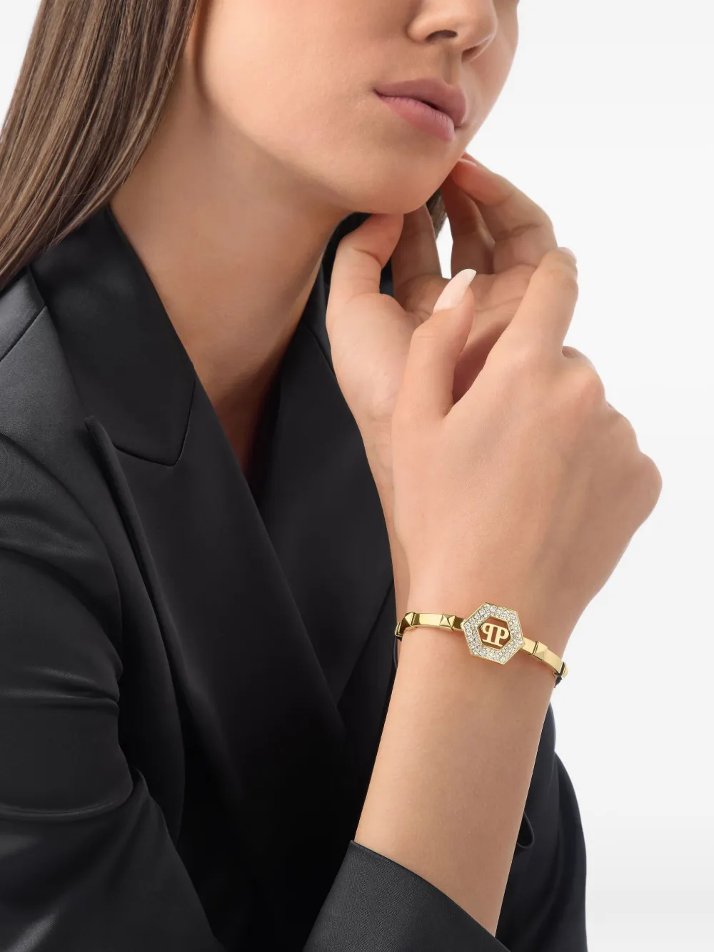 Philipp Plein gold crystal logo-detail bracelet - Oro