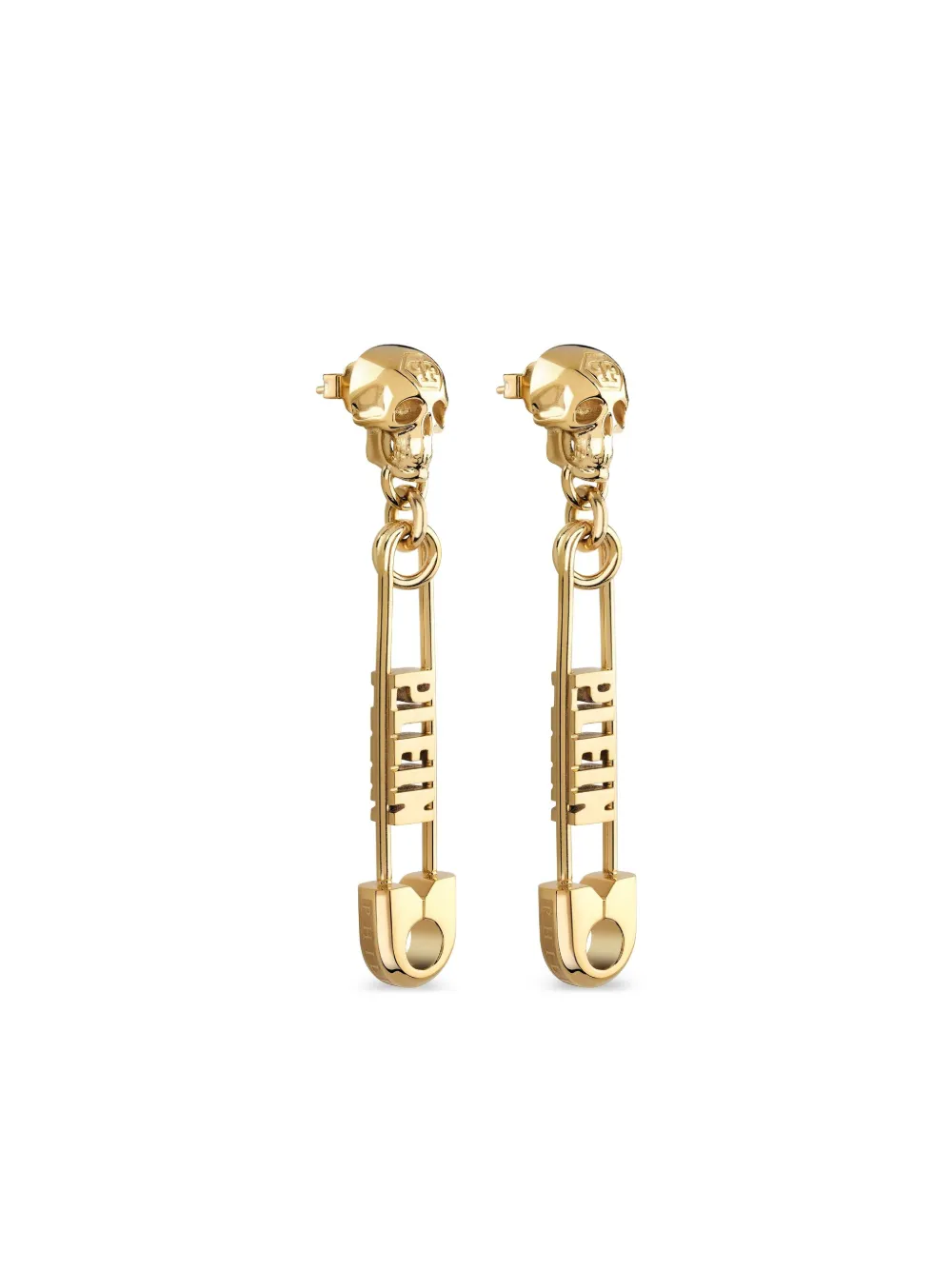  Philipp Plein Gold Safety Pin Long Earrings 