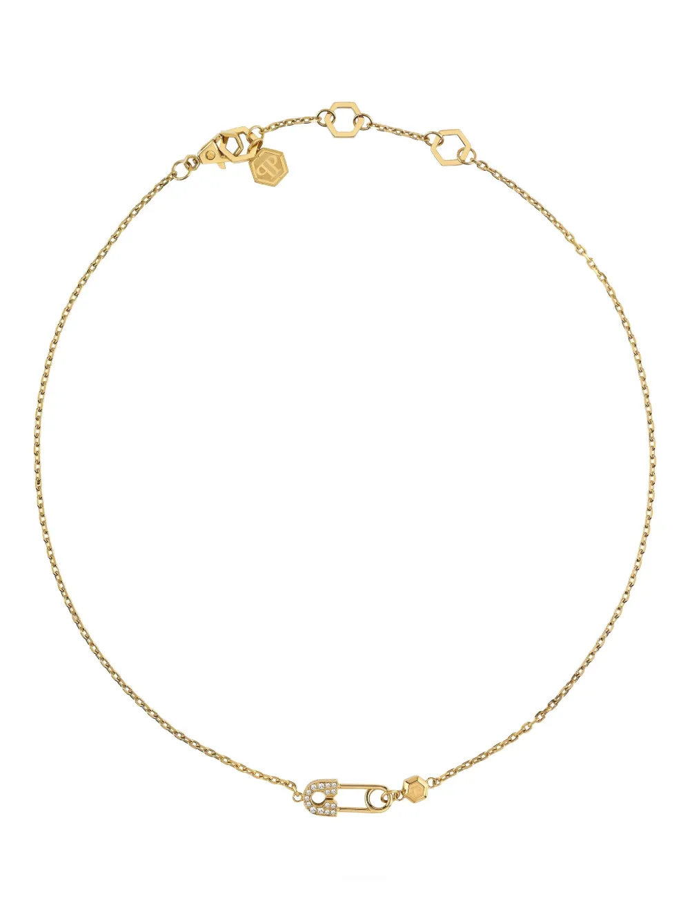 Philipp Plein gold crystal safety-pin necklace - Oro