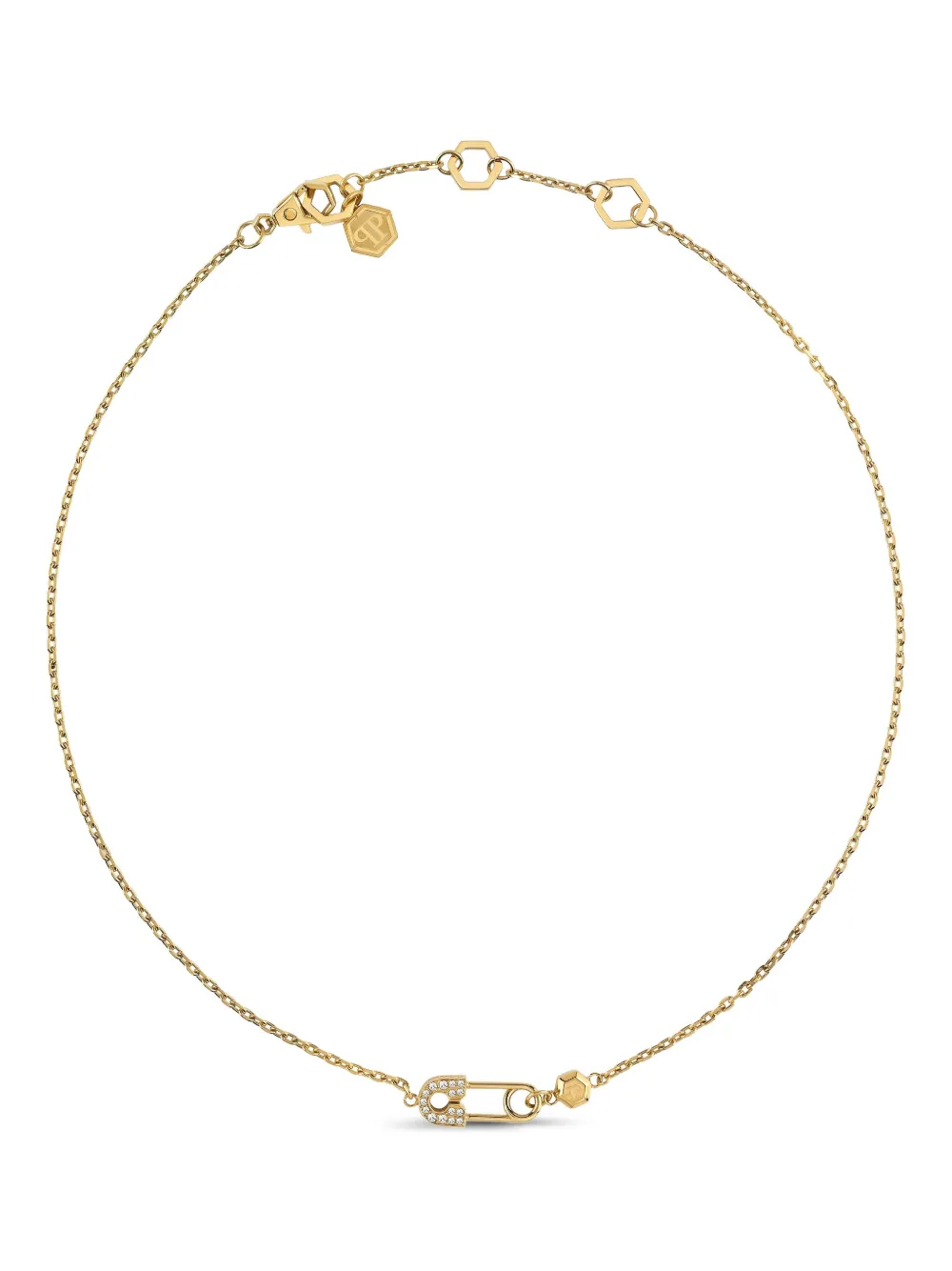 Philipp Plein gold crystal safety-pin necklace - Oro
