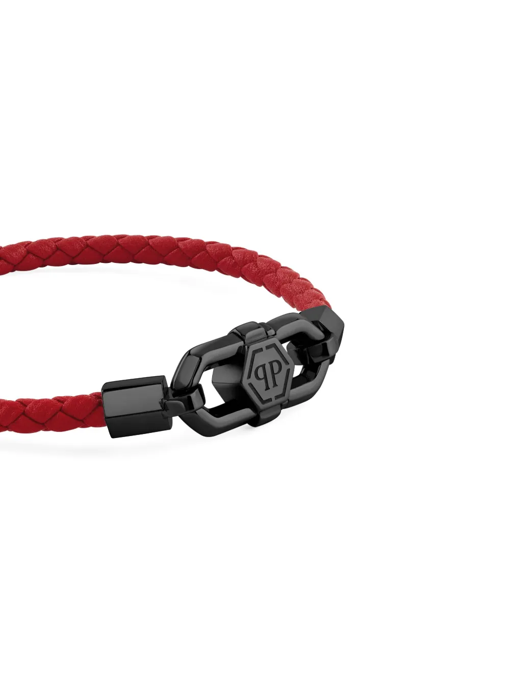  Philipp Plein Braided Leather Clasp Bracelet - Black 