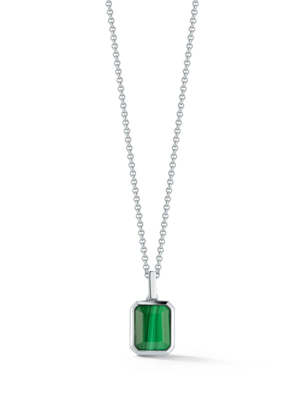 sterling silver Emerald Cut malachite necklace